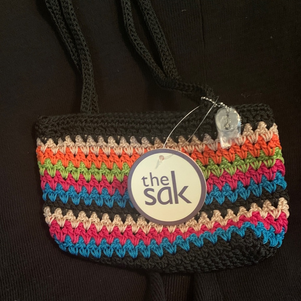 The Sak Black Crochet Crossbody with Bright Multicolor Zigzag